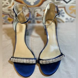 Badgley Mischka, Royal Blue, Satin Bejeweled Wedding Sandal, size 9.5